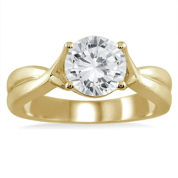 SZUL Women's AGS Certified 1 Carat Diamond Solitaire Ring in 14K Yellow Gold (J-K Color, I2-I3 Clarity)