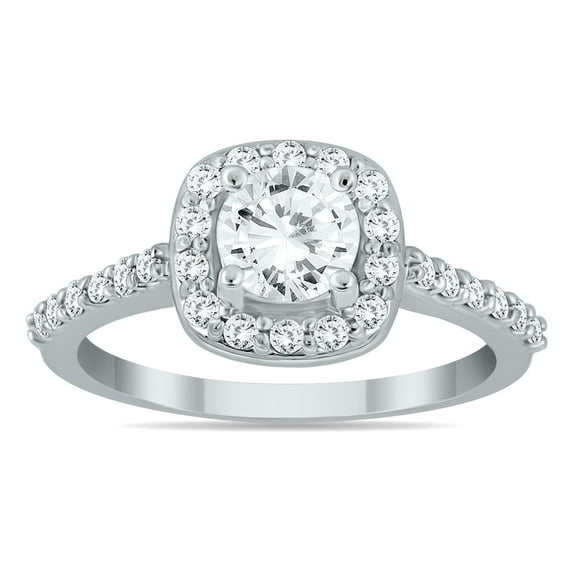 SZUL Women's AGS Certified 1 Carat TW Diamond Halo Engagement Ring in 14K White Gold (J-K Color, I2-I3 Clarity)