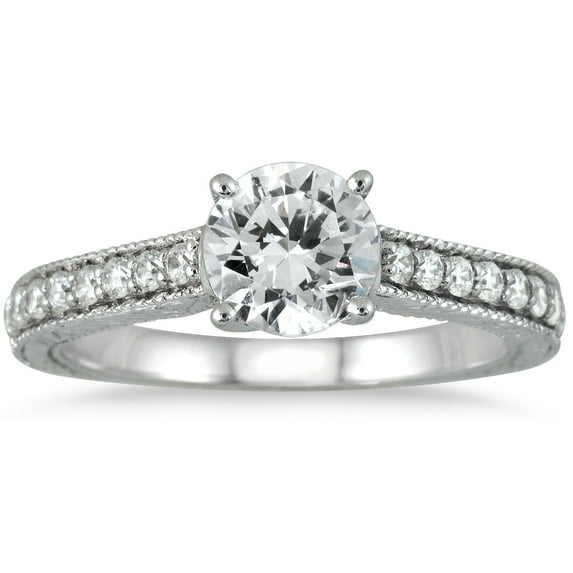 SZUL Women's AGS Certified 1 Carat TW Diamond Ring in 14K White Gold (J-K Color, I2-I3 Clarity)
