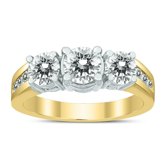 SZUL Women's AGS Certified 2 Carat TW Diamond Three Stone Ring in 14K Two Tone Gold (K-L Color, I2-I3 Clarity)