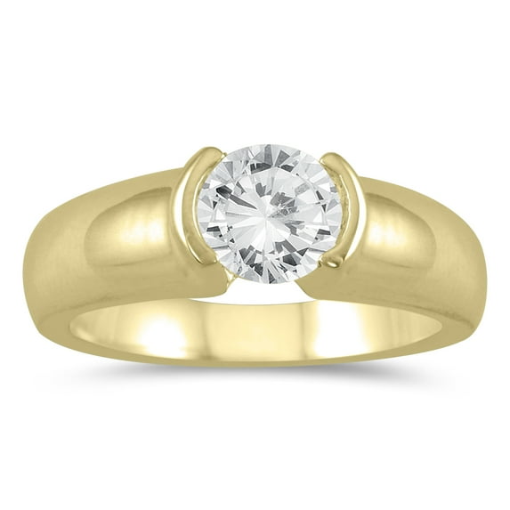 SZUL Women's AGS Certified 3/4 Carat Half Bezel Diamond Solitaire Ring in 14K Yellow Gold (J-K Color, I2-I3 Clarity)