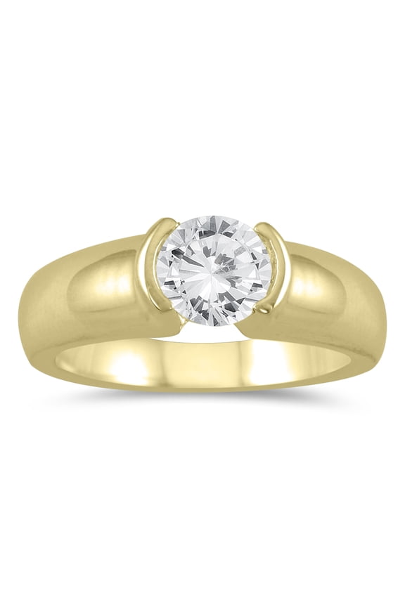 Women's AGS Certified 3/4 Carat Half Bezel Diamond Solitaire Ring in 14K Yellow Gold (J-K Color, I2-I3 Clarity)