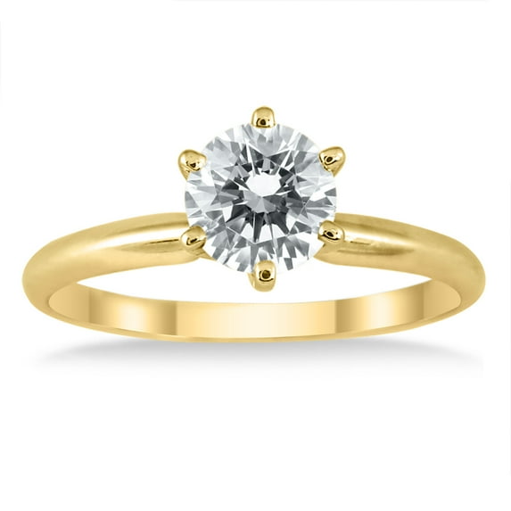SZUL Women's AGS Certified 3/4 Carat Round Diamond Solitaire Ring in 14K Yellow Gold (J-K Color, I2-I3 Clarity)
