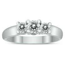 SZUL Women's AGS Certified 3/4 Carat TW Three Stone Diamond Ring in 10K White Gold  (K-L Color, I2-I3 Clarity)