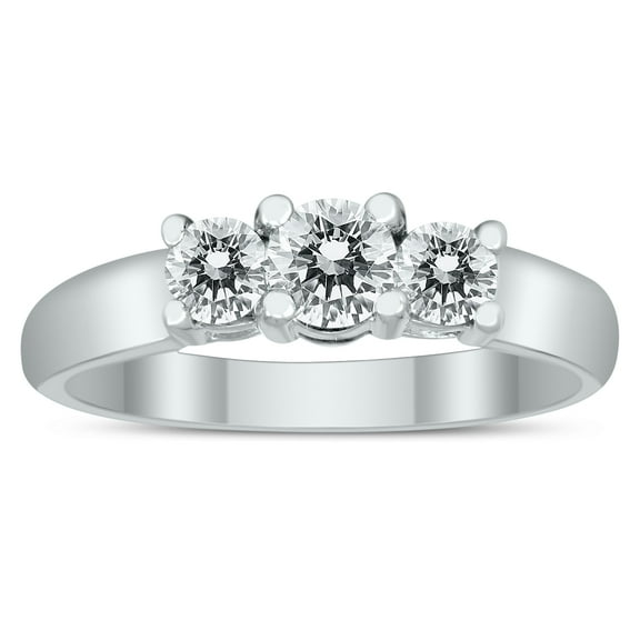 SZUL Women's AGS Certified 3/4 Carat TW Three Stone Diamond Ring in 10K White Gold (K-L Color, I2-I3 Clarity)