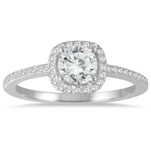 SZUL Women's AGS Certified 7/8 Carat Halo Diamond Engagement Ring in 14K White Gold (J-K Color, I2-I3 Clarity)