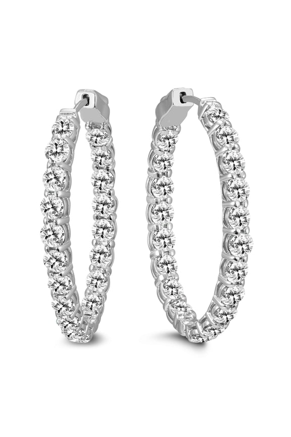 Women's AGS Certified 7 Carat TW Oval Diamond Hoop Earrings with Push Button Locks in 14K White Gold (K-L Color, I2-I3 Clarity)