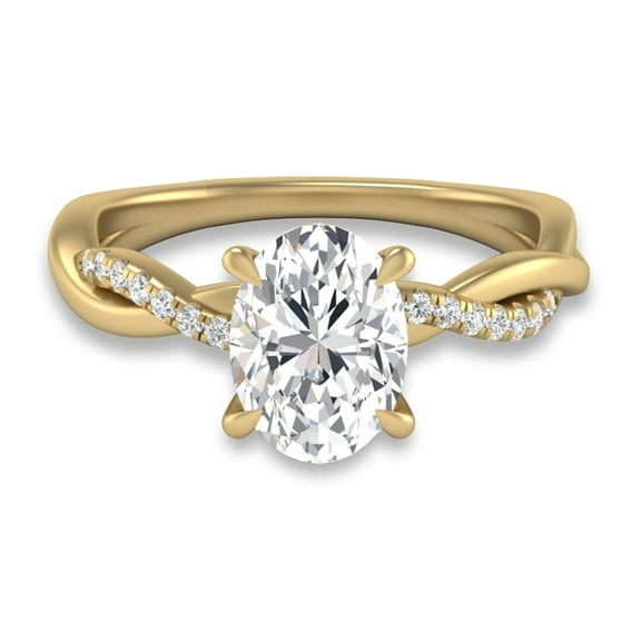 SZUL Women's Agatha Twisted Pave Ring with IGI Certified 2.50 Carat Lab-Grown Oval Shape Diamond in 14K Yellow Gold