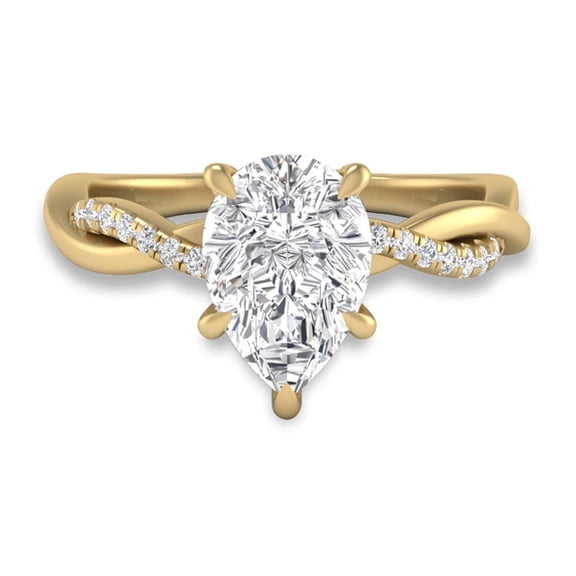 SZUL Women's Agatha Twisted Pave Ring with IGI Certified 3 Carat Lab-Grown Pear Shape Diamond in 14K Yellow Gold