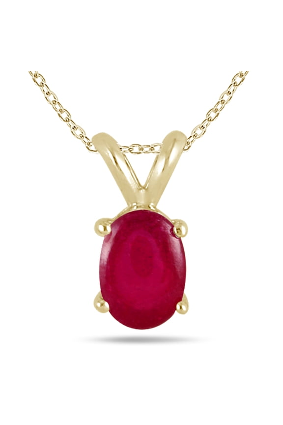 Women's All-Natural Genuine 6x4 mm, Oval Ruby pendant set in 14k Yellow gold