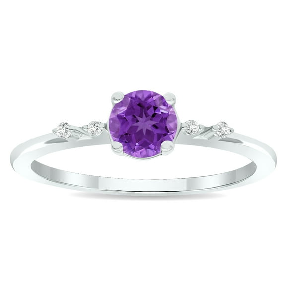 SZUL Women's Amethyst and Diamond Sparkle Ring in 10K White Gold