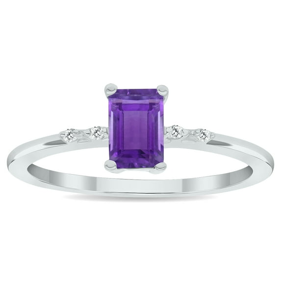 SZUL Women's Amethyst and Diamond Sparkle Ring in 10K White Gold