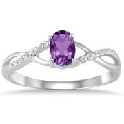 SZUL JEWELRY SZUL Women's Amethyst and Diamond Twist Ring in 10K White Gold