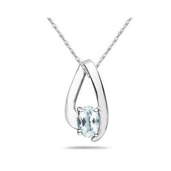 SZUL Women's Aquamarine Loop Pendant Necklace 10K White Gold