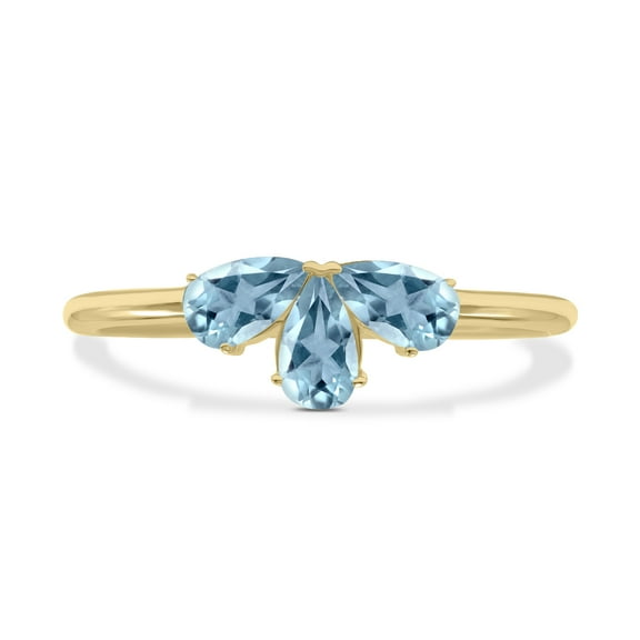 SZUL Women's Aquamarine Pear Shape Three Stone Ring in 10K Yellow Gold