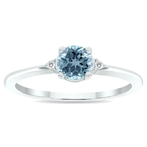 SZUL Women's Aquamarine and Diamond Classic Band in 10K White Gold
