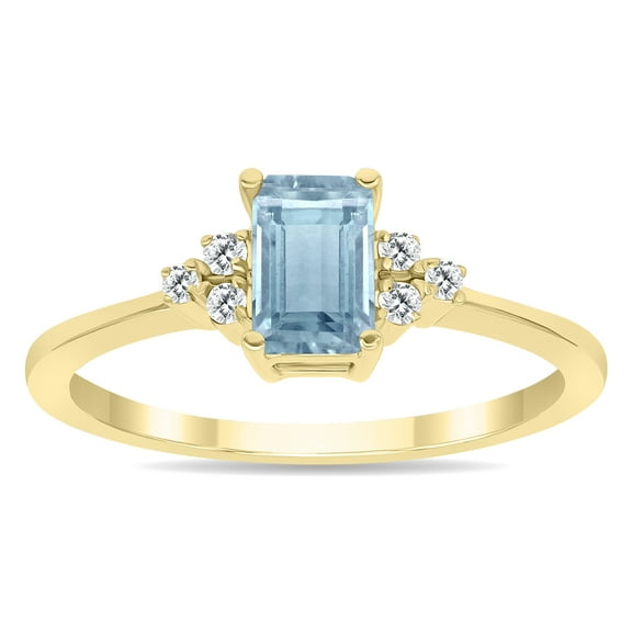 SZUL Women's Aquamarine and Diamond Regal Ring in 10K Yellow Gold