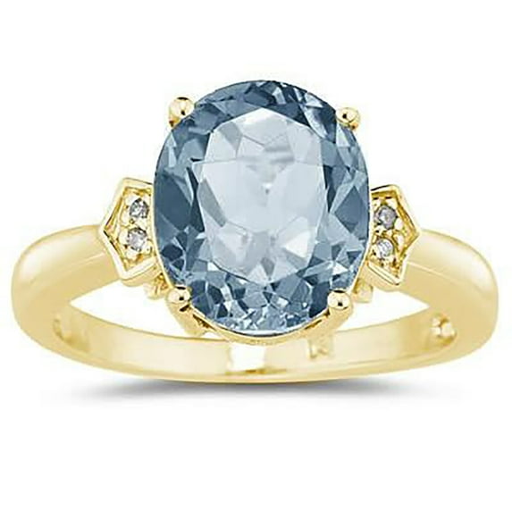 SZUL Women's Aquamarine and Diamond Ring in 10K Yellow Gold