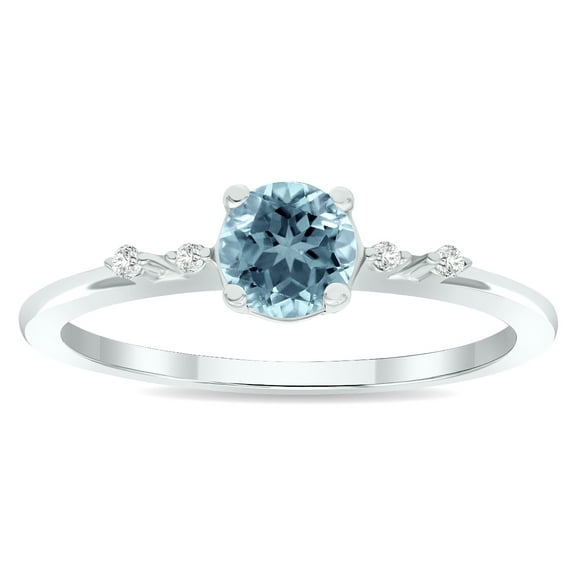 SZUL Women's Aquamarine and Diamond Sparkle Ring in 10K White Gold
