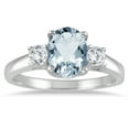 thumbnail image 1 of SZUL Women's Aquamarine and Diamond Three Stone Ring 14K White Gold, 1 of 4
