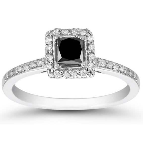 SZUL Women's Black and White Diamond Ring in 10K White Gold
