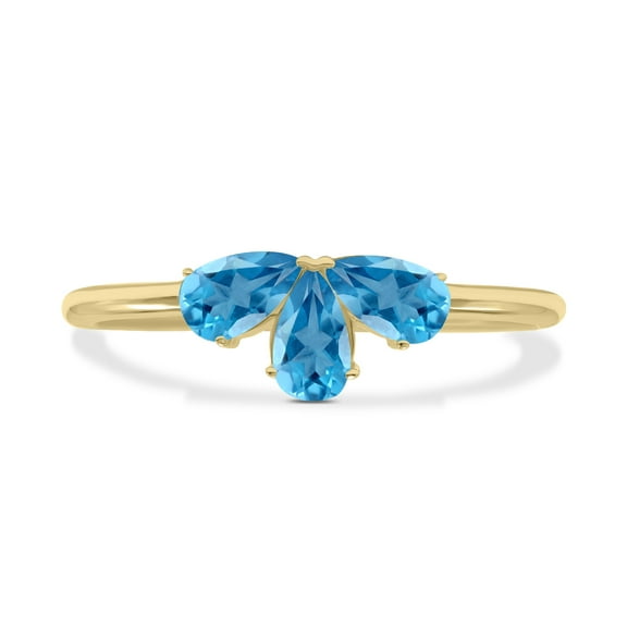 SZUL Women's Blue Topaz Pear Shape Three Stone Ring in 10K Yellow Gold
