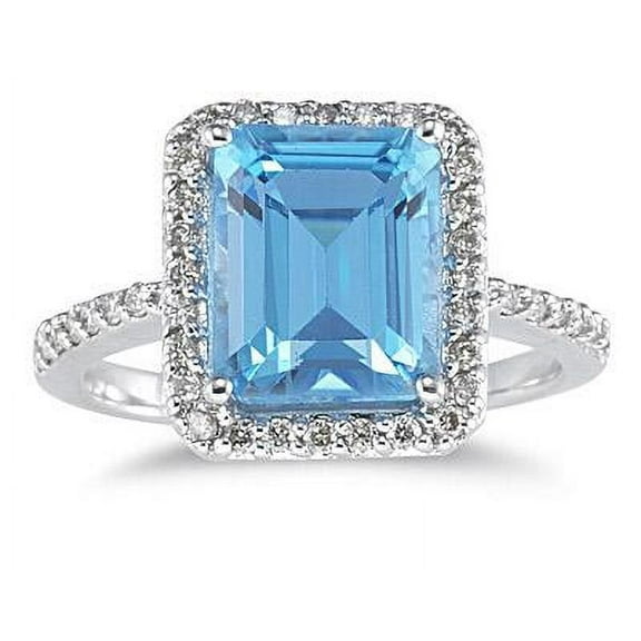 SZUL Women's Blue Topaz and Diamond Halo Cocktail Ring in 14K White Gold
