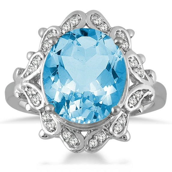 SZUL Women's Blue Topaz and Diamond Ring in 10K White Gold