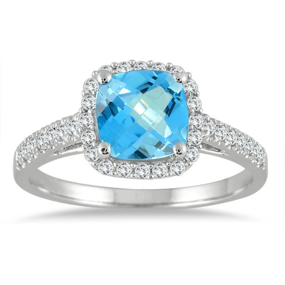 SZUL Women's Blue Topaz and Diamond Ring in 10K White Gold