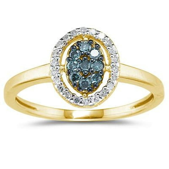 SZUL Women's Blue and White Diamond Ring in 10k Yellow Gold
