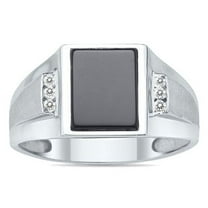 SZUL Women's Bold 10K White Gold Onyx and 6 Stone Genuine Diamond Men's Ring
