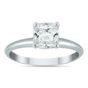 SZUL JEWELRY SZUL Women's Certified 1 Carat Cushion Cut Diamond Solitaire Ring in 14K White Gold (J-K Color, I2-I3 Clarity)