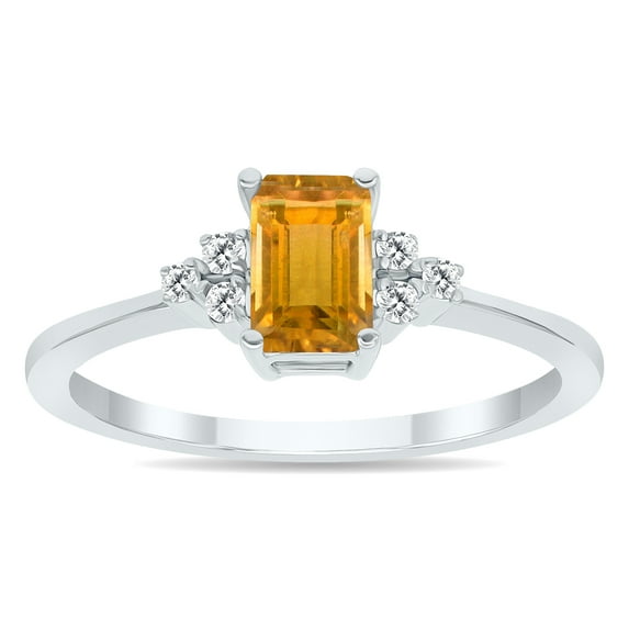 SZUL Women's Citrine and Diamond Regal Ring in 10K White Gold