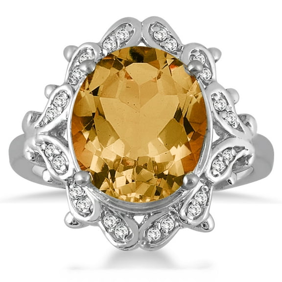 SZUL Women's Citrine and Diamond Ring in 10K White Gold