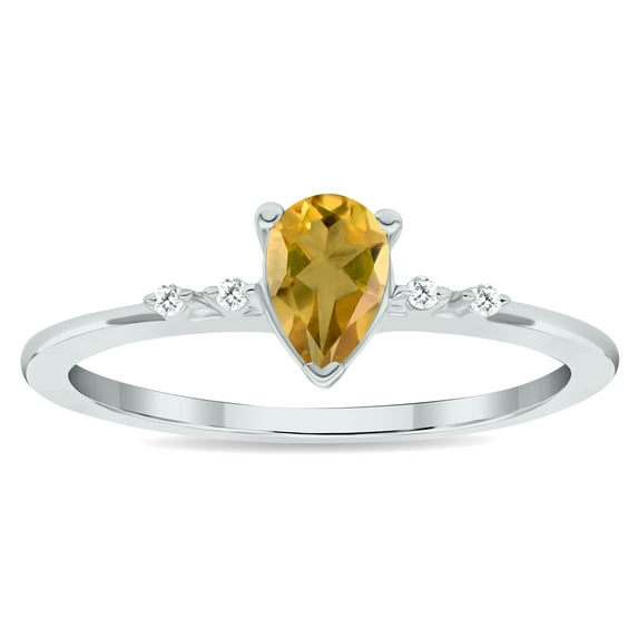 SZUL Women's Citrine and Diamond Sparkle Ring in 10K White Gold