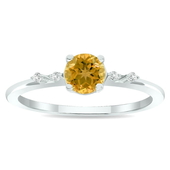 SZUL Women's Citrine and Diamond Sparkle Ring in 10K White Gold