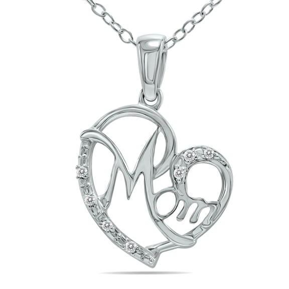 SZUL Women's Cursive Mom Heart Diamond Necklace in .925 Sterling Silver