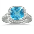 thumbnail image 1 of SZUL Women's Cushion Cut Blue Topaz and Diamond Ring in 14K White Gold, 1 of 5