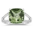 thumbnail image 1 of SZUL Women's Cushion Cut Green Amethyst and Diamond Ring 10k White Gold, 1 of 2