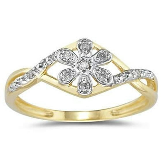 SZUL Women's Diamond Flower Twist Ring in 10k Yellow Gold (J-K-L Color, I2-I3 Clarity)