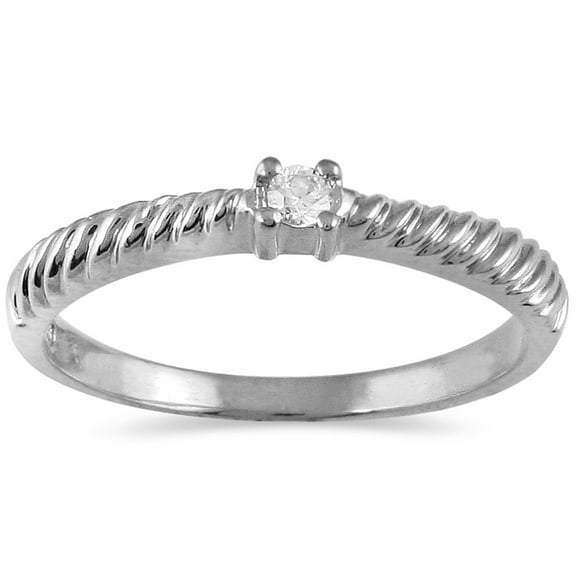 SZUL Women's Diamond Rope Promise Ring in 10K White Gold (J-K-L Color, I2-I3 Clarity)