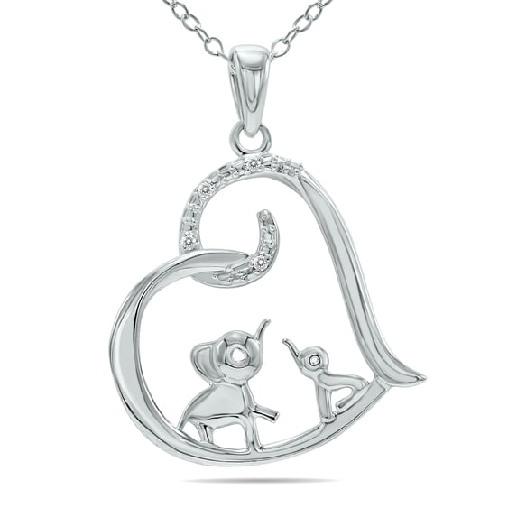 SZUL Women's Double Elephant Enclosed in a Diamond Heart Necklace in .925 Sterling Silver