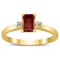 thumbnail image 1 of SZUL Women's Emerald Cut 6X4MM Garnet and Diamond Three Stone Ring in 10K Yellow Gold, 1 of 4