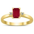 thumbnail image 1 of SZUL Women's Emerald Cut 6X4MM Ruby and Diamond Three Stone Ring in 10K Yellow Gold, 1 of 4