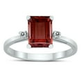 thumbnail image 1 of SZUL Women's Emerald Cut 8X6MM Garnet and Diamond Three Stone Ring in 10K White Gold, 1 of 4