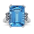 thumbnail image 1 of SZUL Women's  Emerald  Cut Blue Topaz and Black Diamond Ring 10k White Gold., 1 of 2