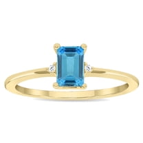 SZUL Women's Emerald Cut Blue Topaz and Diamond Classic Band in 10K Yellow Gold