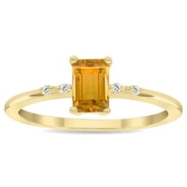 SZUL Women's Emerald Cut Citrine and Diamond Sparkle Ring in 10K Yellow Gold