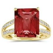 SZUL Women's Emerald Cut Garnet and Diamond Ring 10k Yellow Gold