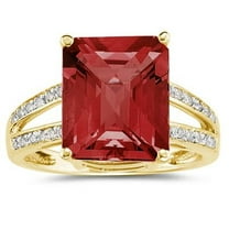 SZUL Women's Emerald Cut Garnet and Diamond Ring 10k Yellow Gold